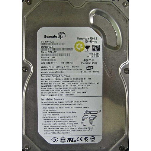 SEAGATE St3160812As Barracuda 160Gb 7200 Rpm Hard Disk Drive. Sataii 8Mb Buffer 3.5 Inch Low Profile(1.0 Inch) Used