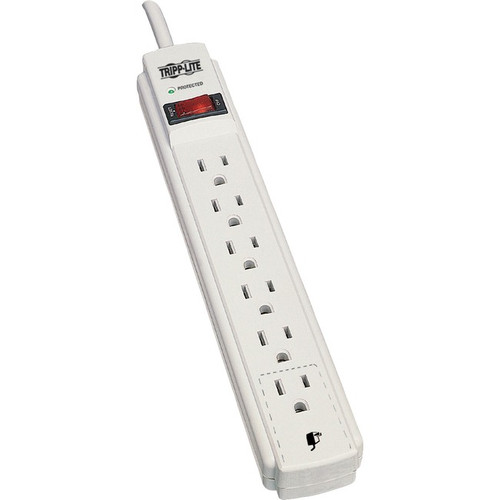 Tripp TLP615 Lite Protect It! 6-Outlet Surge Protector 15 ft. Cord 790 Joules Diagnostic LED Light Gray Housing Refurbished