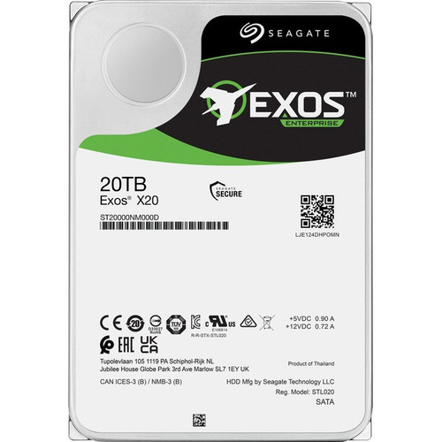 Seagate ST20000NM000D Exos X20 ST20000NM000D 20 TB Hard Drive - Internal - SATA (SATA/600) - Conventional Magnetic Recording (CMR) Method