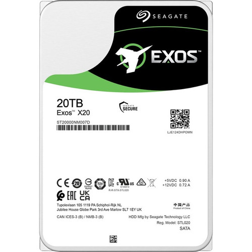 Seagate ST20000NM007D Exos X20 ST20000NM007D 20 TB Hard Drive - Internal - SATA (SATA/600) - Conventional Magnetic Recording (CMR) Method Refurbished