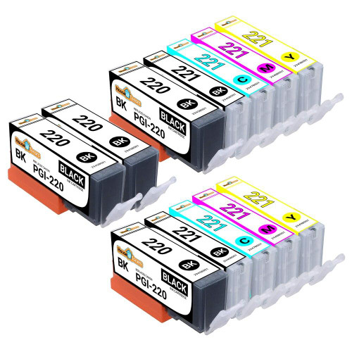 HouseOfToners Compatible Replacement for Canon Ink Cartridge 12PK - 4 PGI220 and CLI221 - 2 Black, 2 Cyan, 2 Magenta, 2 Yellow