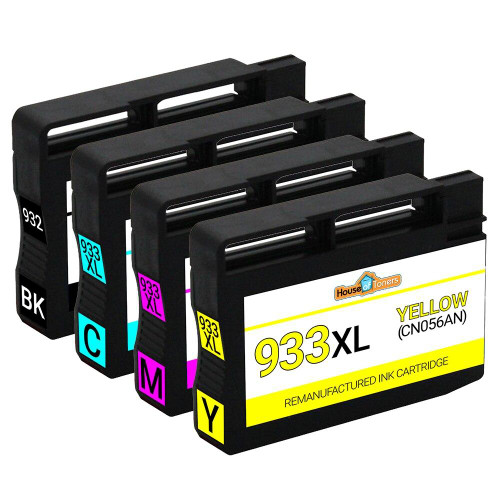 HouseOfToners Remanufactured Replacement for HP 932 and 933XL Ink Cartridge 4PK - Black, Cyan, Magenta, Yellow - Shows Accurate Ink Levels