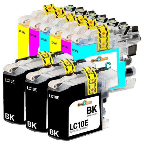 HouseOfToners Compatible Replacement for Brother LC10E Super High Yield Ink Cartridge 9PK - 3 Black, 2 Cyan, 2 Magenta, 2 Yellow