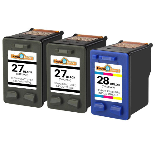 HouseOfToners Remanufactured Replacement for HP 27 and 28 C8727AN/C8728AN Ink Cartridges 3PK - 2 Black, 1 Color