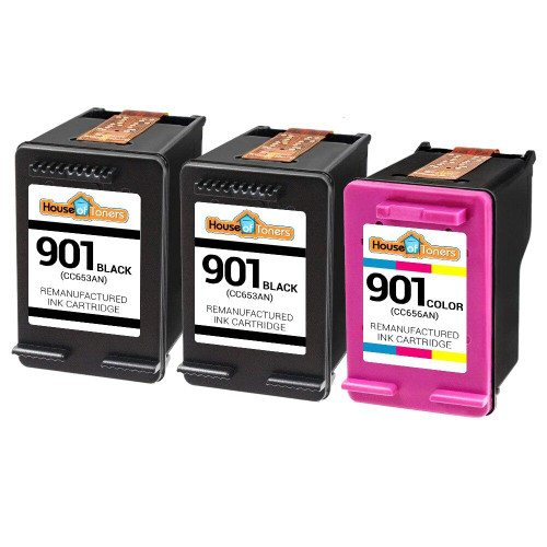 HouseOfToners Remanufactured Replacement for HP 901 CC653AN/CC656AN Ink Cartridges 3PK - 2 Black, 1 Color