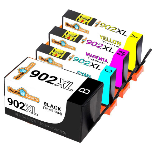 HouseOfToners Remanufactured Replacement for HP 902XL High Yield Ink Cartridge 4PK - Black, Cyan, Magenta, Yellow - Shows Accurate Ink Levels