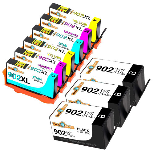 HouseOfToners Remanufactured Replacement for HP 902XL High Yield Ink Cartridge 9PK - 3 Black, 2 Cyan, 2 Magenta, 2 Yellow - Shows Accurate Ink Levels