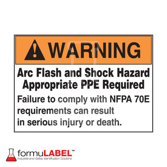 ANSI label warning compliance failure with NFPA 70E can result in serious injury or death