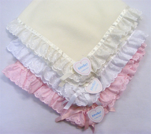 BRITISH MADE BRODERIE ANGLAISE TRIM FLEECE WRAP