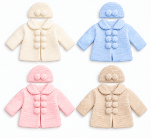 1858 KINDER POM POM CARDIGAN & HAT SET