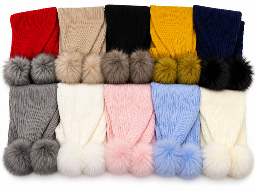 KS050  KINDER RIBBED SCARF WITH FAUX FUR POMS