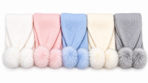 KS050  KINDER RIBBED SCARF WITH FAUX FUR POMS