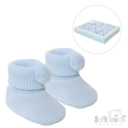 S408 SOFT TOUCH FINE KNIT POM POM BOOTEES - BLUE
