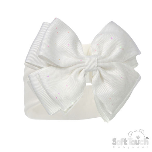 HB92 SOFT TOUCH PLAIN HEADBAND with GLITTER BOW - WHITE