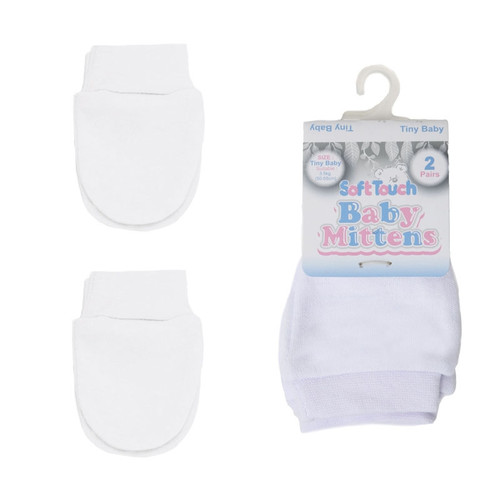PRP113W SOFT TOUCH TINY BABY 2 PK ANTI-SCRATCH MITTENS -  WHITE
