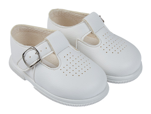 H501W BAYPODS HARD SOLE BOYS T BAR HOLE PUNCHED SHOE -- WHITE