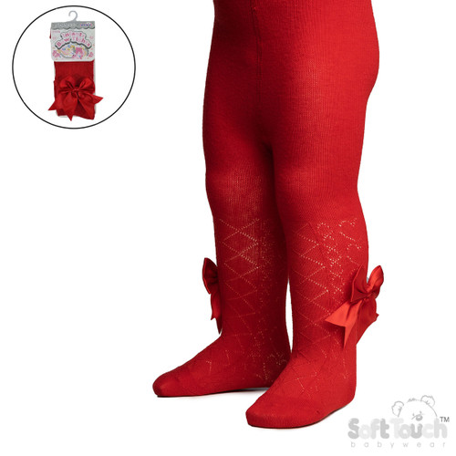 T122-R SOFT TOUCH HEART TIGHTS with LARGE SIDE BOW - RED