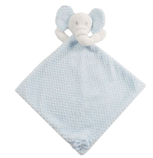 BC48-B SOFT TOUCH WAFFLE/MINK BABY ELEPHANT COMFORTER with CRINKLY EARS -  BLUE/WHITE