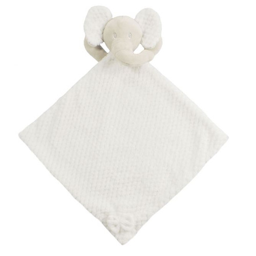 BC48-W SOFT TOUCH  WAFFLE/MINK BABY ELEPHANT COMFORTER with CRINKLY EARS - WHITE