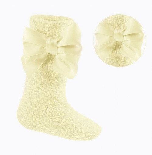 PS06-L 0-24m SOFT TOUCH PELERINE KNEE-LENGTH SOCKS with BOW - LEMON