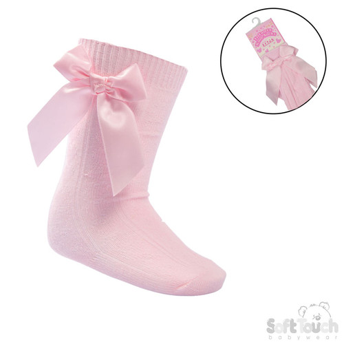 S141-P SOFT TOUCH 'ADORABLE' KNEE LENGTH SOCKS with SATIN BOW --PINK