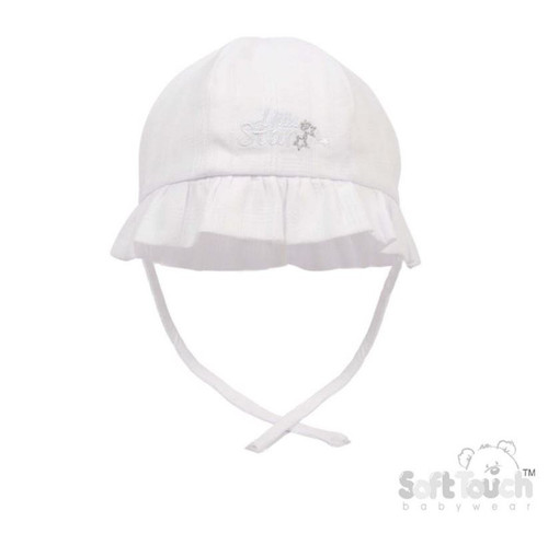 H66-W SOFT TOUCH WOVEN CHECK SUMMER HAT with LITTLE STAR EMB - WHITE