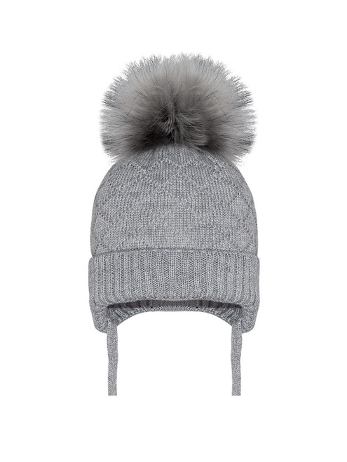 AX321G  'KINDER BOUTIQUE' LARGE POM HONEYCOMB TIE HAT -- GREY