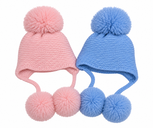 KH043  KINDER HAND KNITTED LOOK LINED 3 POM HAT  - SINGLES