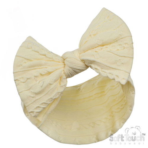 HB112-LEM SOFT TOUCH CABLE BIG BOW HEADBAND - LEMON