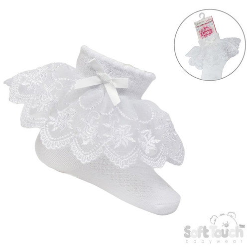 S346 SOFT TOUCH ORGANZA LACE SOCK - WHITE