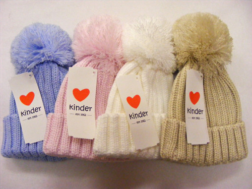 KH041 KINDER RIBBED KNITTED HAT - 1 ACRYLIC POM - SINGLES