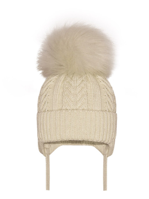 AY351BG KINDER BOUTIQUE CABLE KNIT FAUX FUR POM - BEIGE