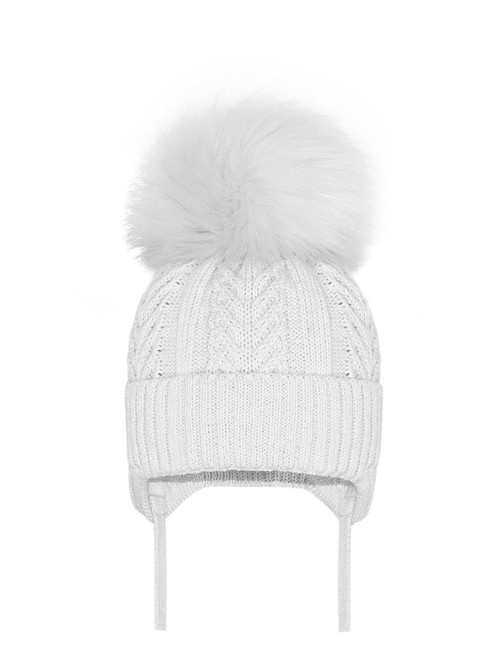 AY351W KINDER BOUTIQUE CABLE KNIT FAUX FUR POM - WHITE