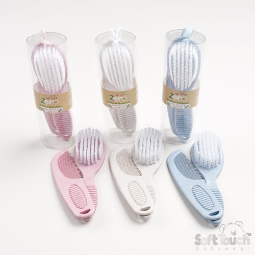 P606 SOFT TOUCH POLY PROP/WHEAT FIBRE BRUSH & COMB IN TUBE - ASSTD COLOURS