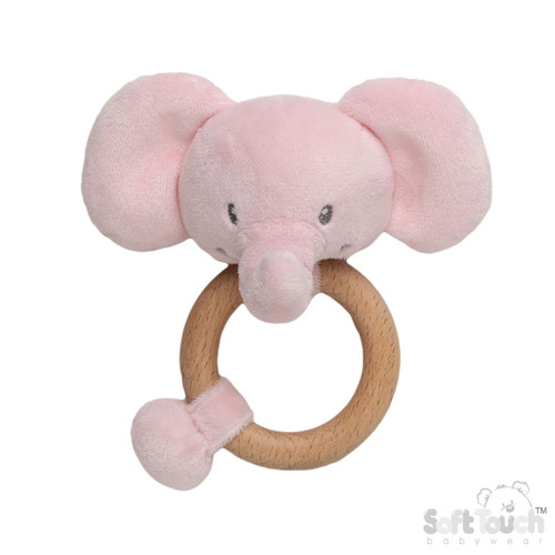 ERT66-P SOFT TOUCH ECO RECYCLED ELEPHANT RATTLE TOY - PINK