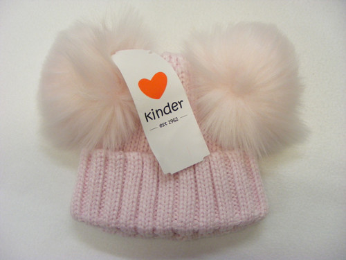 KH048S Kinder Ribbed Hat with 2 Faux Fur Poms