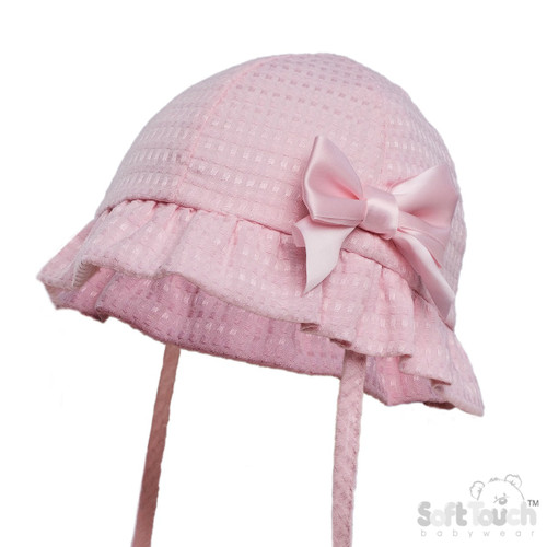 H82-P Soft Touch Check Weave Hat with Bow - Pink