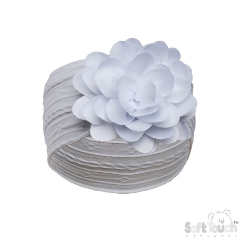 HB122W Soft Touch Cable Headband with Large Flower - White