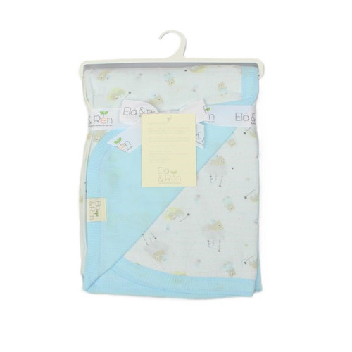 E13402 Ela & Ren Double Layer Muslin Waffle Backed Wrap - Teddy & Clouds
