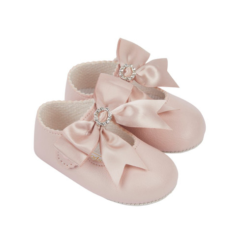 B060 Early Days Diamante Bow Soft Soled Shoe - Dusty Pink