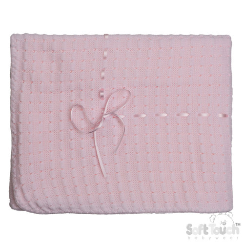 Pink Waffle Shawl w/Matching Ribbon No.SH12-P 4SH12-P