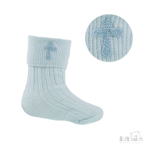 4S11-G Soft Touch Blue Ankle Sock Cross Embroidery