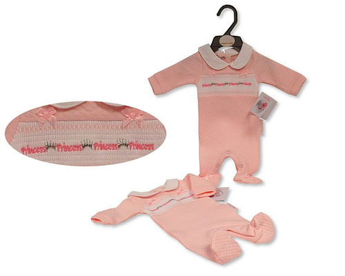 Nursery Time Premature Baby Girls All in One with Smocking and Bows - Princess