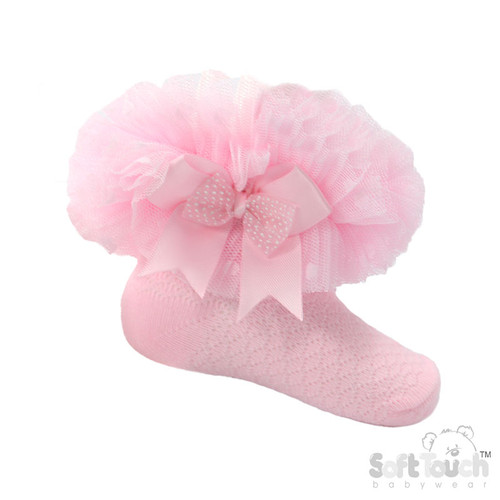 GS214B SOFT TOUCH TUTU SOCKS with SPOTTY BOW -- PINK