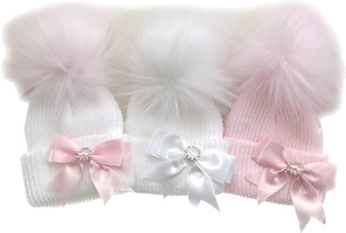 Kinder Boutique CT105 1ST SIZE DIAMANTE BOW FUR POM HAT