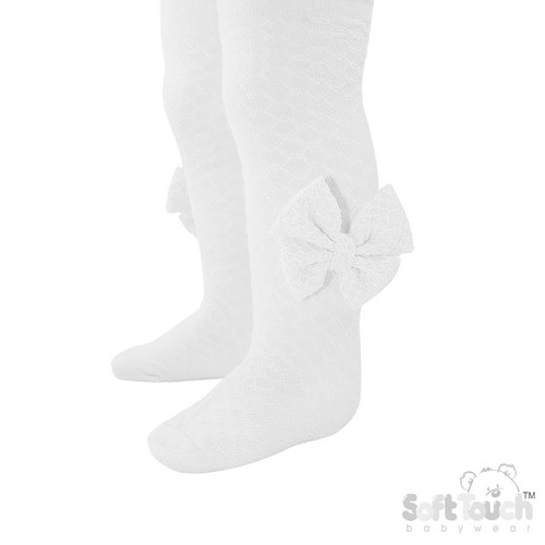SOFT TOUCH White Diamond Tights W/Checked Bow No. T128-W