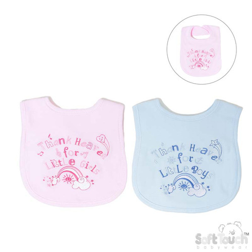 SOFT TOUCH PINK/BLUE EMB BIB THANK HEAVENS P3599
