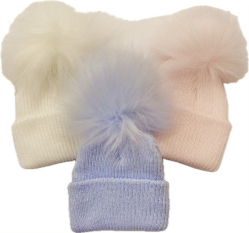 CT90 KINDER BOUTIQUE 1st SIZE RIBBED 1 FUR POM HAT - MANY COLOURS