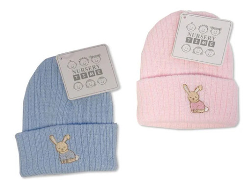 NURSERY TIME BABY HAT WITH RABBIT PINK WITH PINK EMB BW-0503-0462P