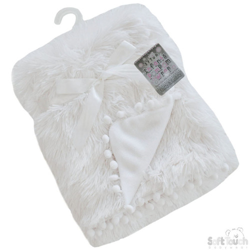 Soft Touch White Deluxe High Pile Wrap W/Pom Pom Trim FBP172- White
